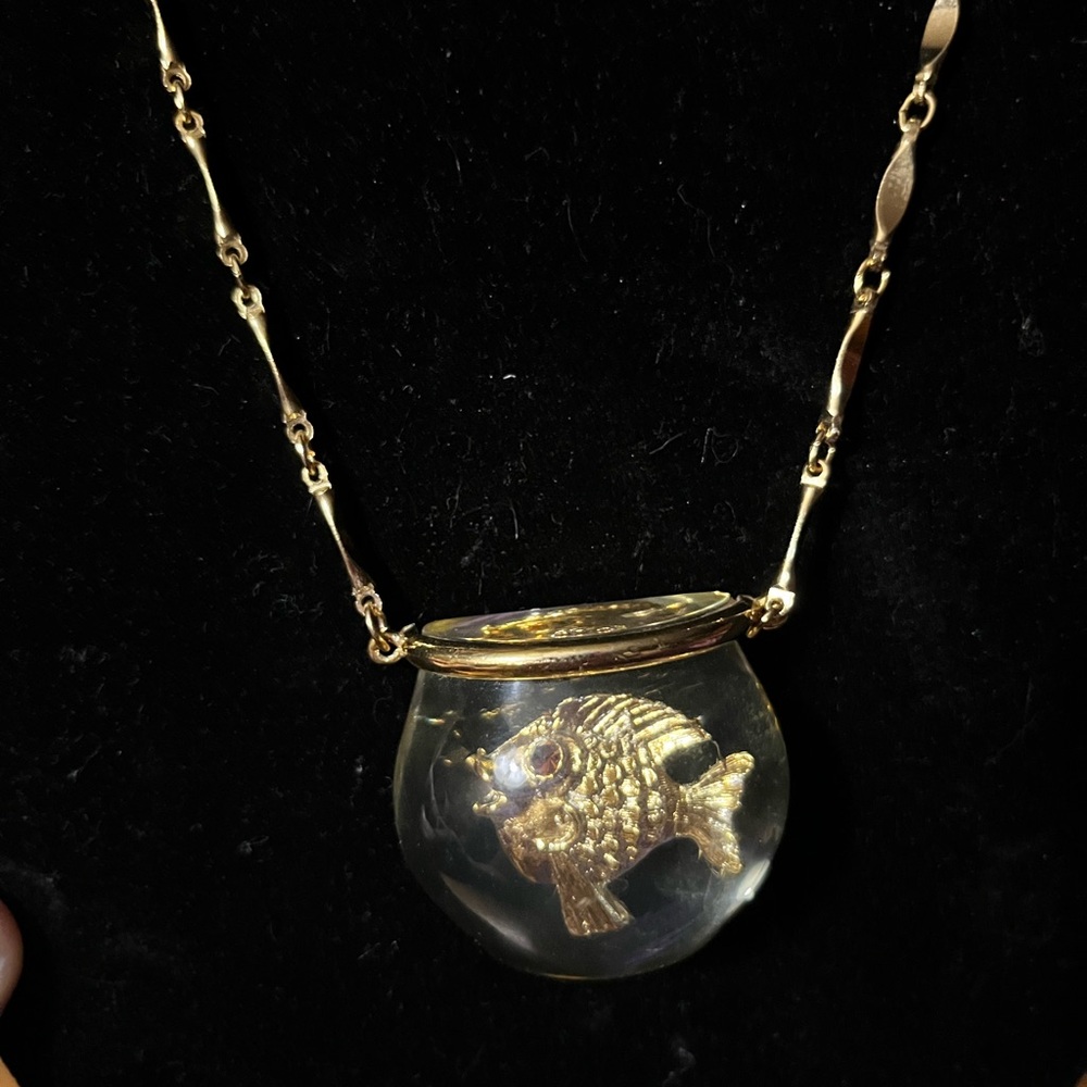 Vtg 50s Rare Castlecliff Lucite Fish Bowl Necklace Jelly Belly Harrice Simmons - Picture 3 of 4